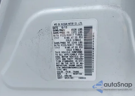 2013 Nissan Rogue Sv из США, поврежденный, VIN JN8AS5MV9DW652365